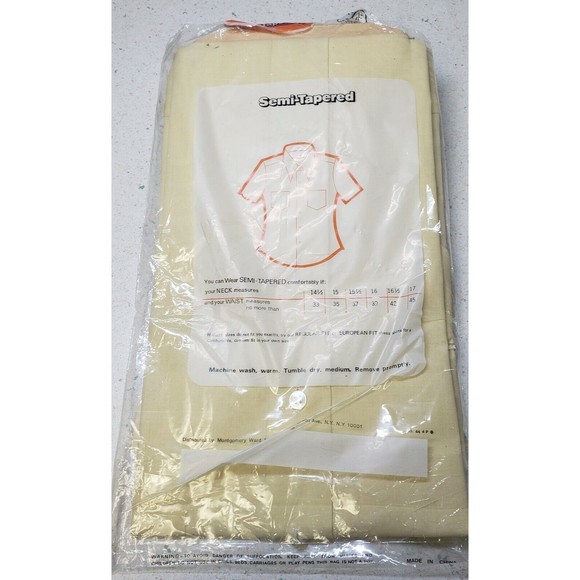 Montgomery Wards Men's Semi-Tapered Yellow Short Sleeve Dress Shirt 15-1/2 NIP - Picture 2 of 6